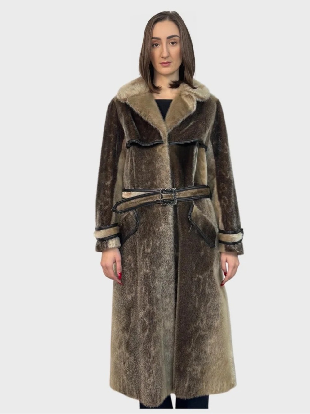Long Vintage Seal Fur Coat with Belt